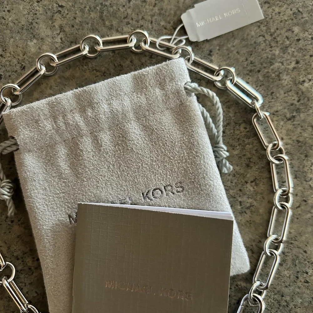 📿 [Michael Kors] NWT Custom Heavy Link Logo 925 Sterling Silver Necklace 18-19”